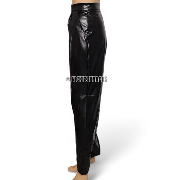 High Rise Faux Leather Tapered Pants Straight Leg Zip Fly Ankle Length Size L - Picture 5 of 11